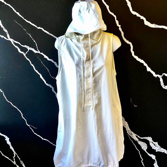 ZARA White Shirt Dress Tunic Top Hood Sleeveless Snap Cinch Hem Medium NEW - Picture 3 of 16